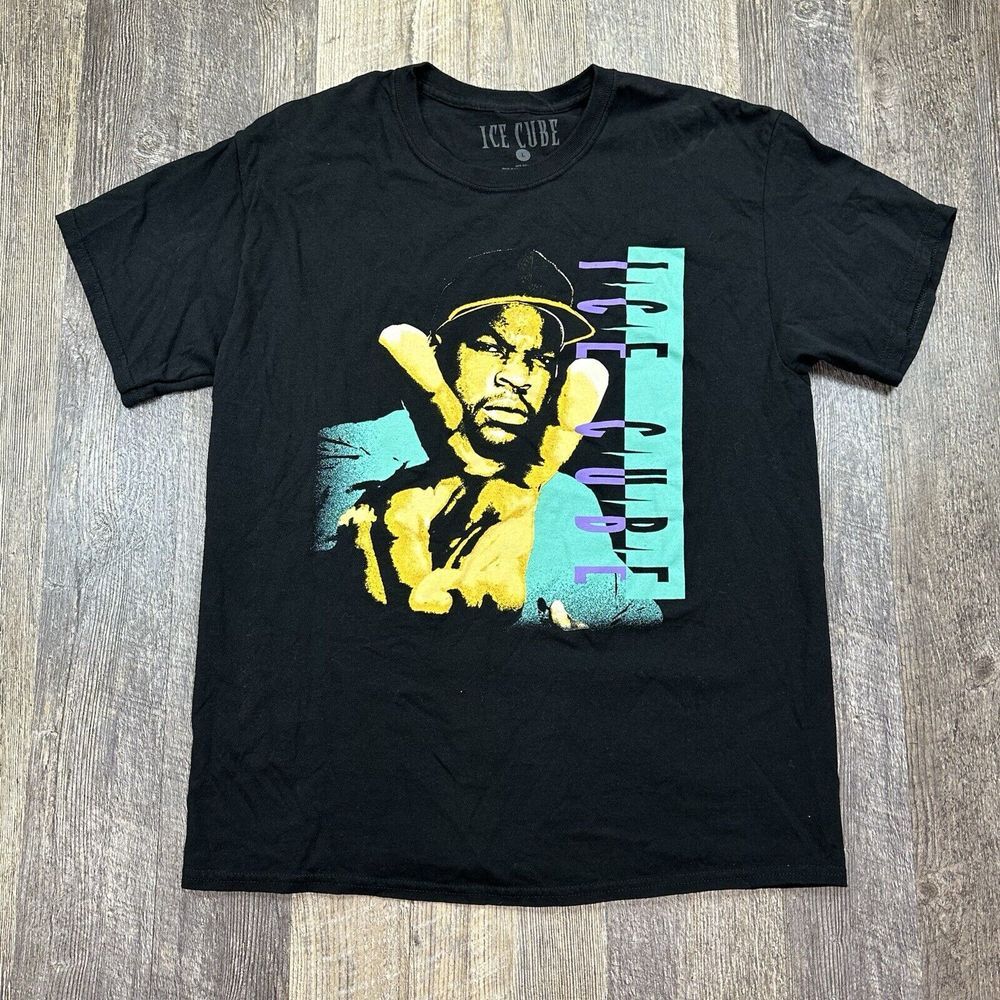 ICE CUBE‎ Black Short Sleeve Tee T-Shirt Men's Size L Rap Icon